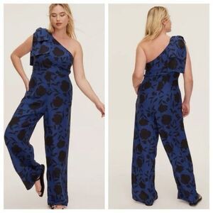 Kate Spade x Target blue Floral One-Shoulder Linen Blend Jumpsuit Size 14 NEW